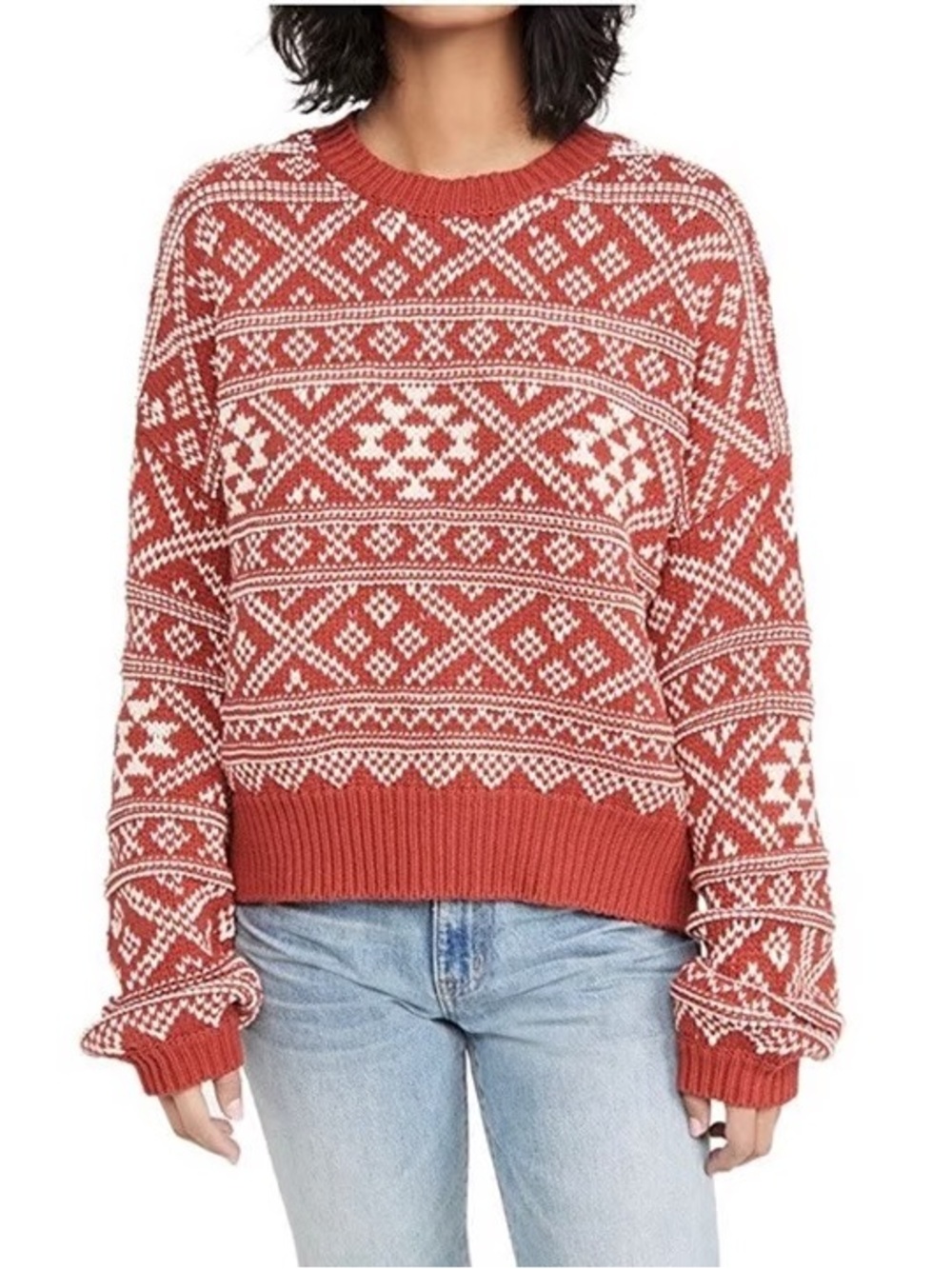 The Great Fair Isle Pullover Sweater in Dried Currant XS